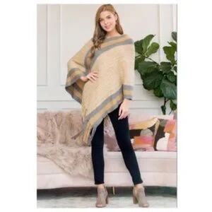 Soft Fringe Poncho Mustard One Size